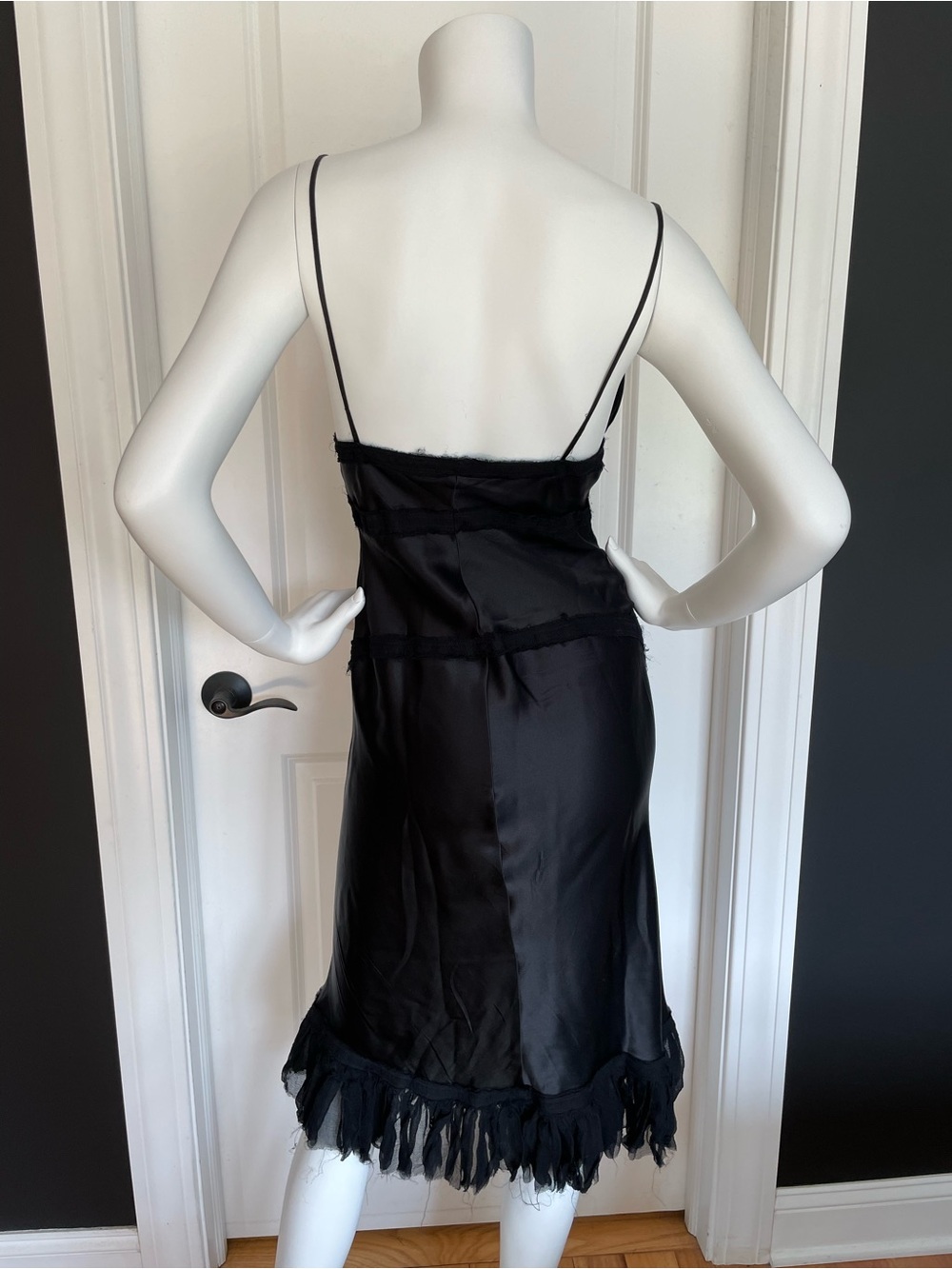 ROBERTO CAVALLI S/S 2004 Vintage Corset Black Silk Ruffle Midi Slip Dress S - Picture 6 of 11